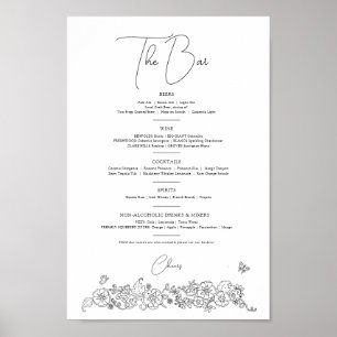 Spring flower line art wedding drinks bar menu poster