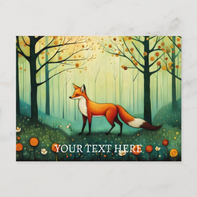 Spring Flower Mystical Forest Fox Painting Postcard (Front)