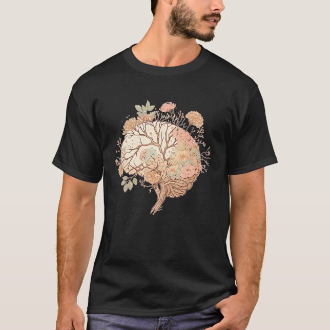 Spring Flower Neurologist Floral Brain Neuroscienc T-Shirt (Front)