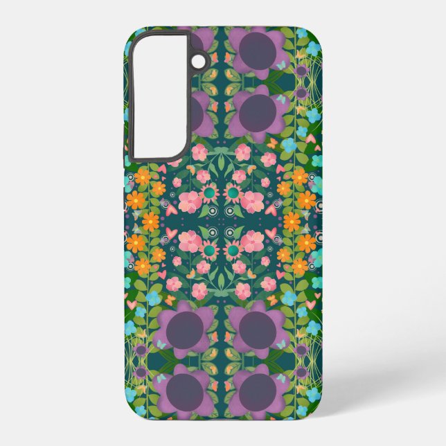 Spring Flower Pattern Green Purple Samsung Galaxy S22+ Case (Back)