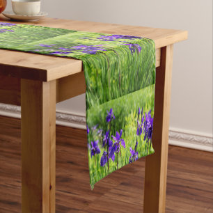 Spring Flower Pattern Purple Irises Table Runner