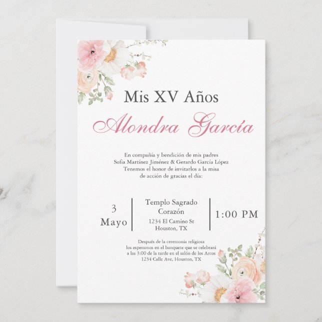  Spring Flower Quinceañera invitation  (Front)