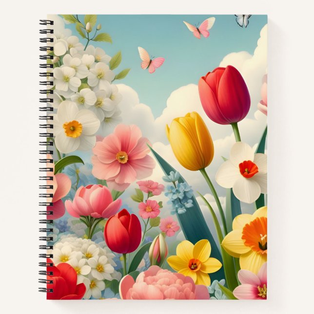 Spring Flower Seamless Pattern Notebook (Front)