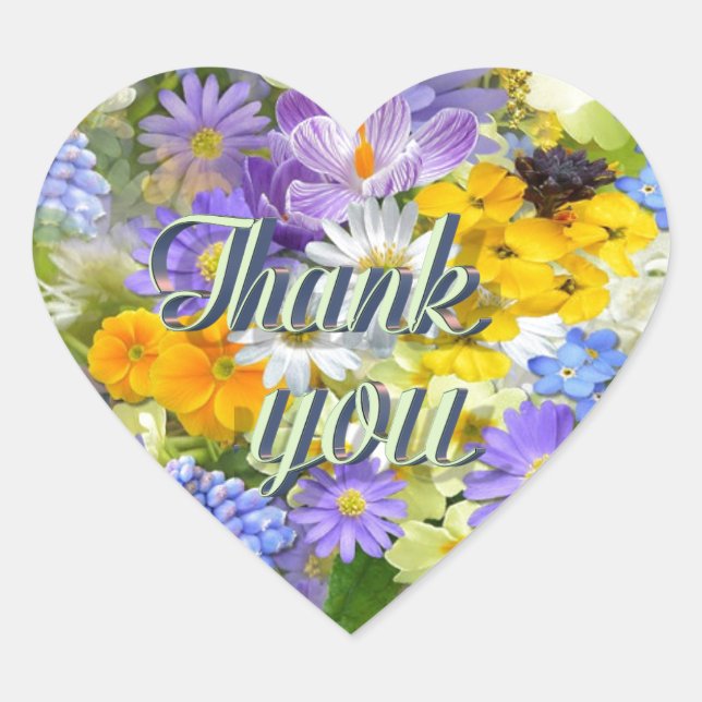 Spring Flower Selection Thank You Heart Sticker (Front)