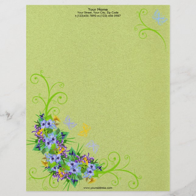 Spring Flower with Butterflies Letterhead Design (Front)