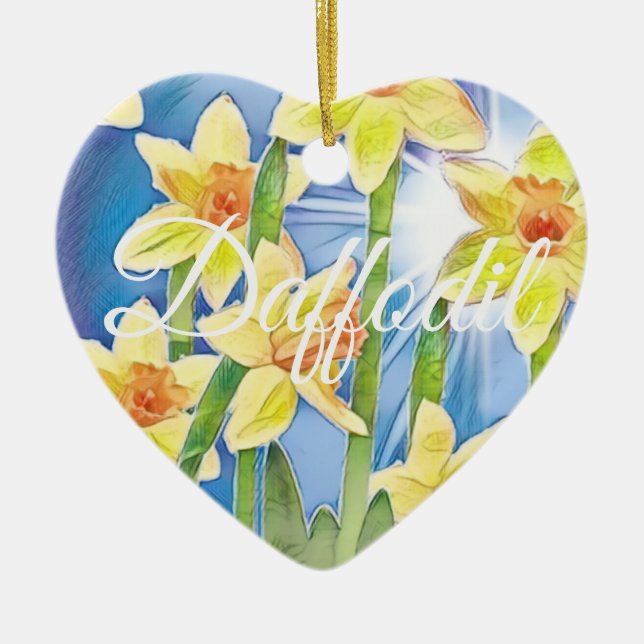 Spring Flower Yellow Daffodil and Blue Sunshine Ceramic Ornament (Front)