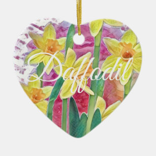 Spring Flower Yellow Daffodil and Pink Personalise Ceramic Ornament