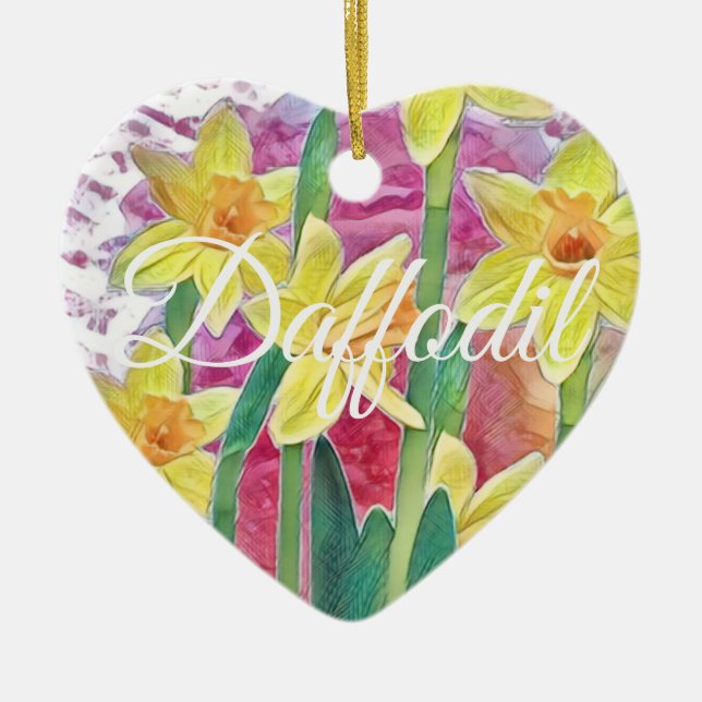 Spring Flower Yellow Daffodil and Pink Personalise Ceramic Ornament (Front)