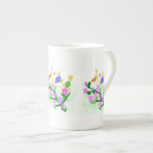 spring flowering branch and colourful birds bone china mug