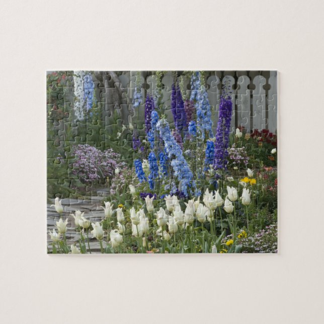 Spring flowers along a garden path, Georgia Jigsaw Puzzle (Horizontal)