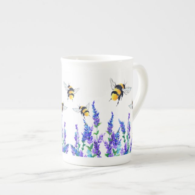 Spring Flowers and Bees Flying Bone China Mug (Front Right)