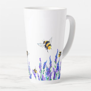 Spring Flowers and Bees Flying Drawing Latte Mug