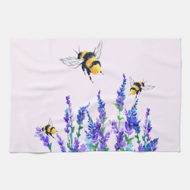 Spring Flowers and Bees Flying Kitchen Towel (Horizontal)