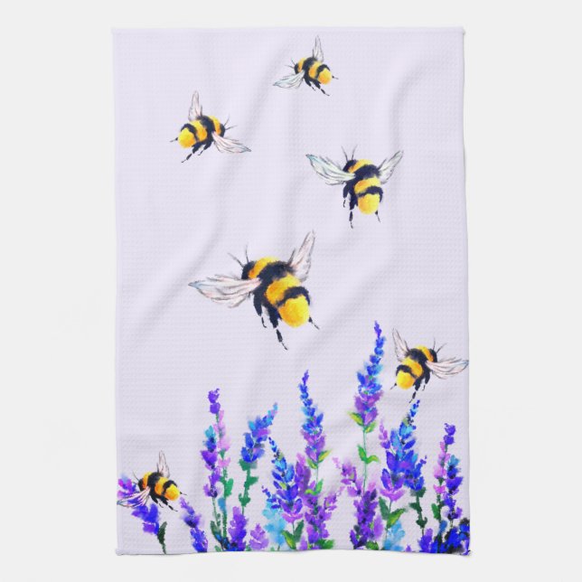 Spring Flowers and Bees Kitchen Towel (Vertical)