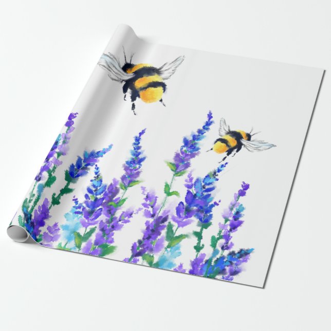 Spring Flowers and Bees Wrapping Paper (Unrolled)