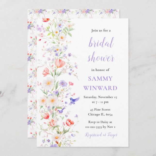 Spring Flowers and Birds Bridal Shower Invitation (Front/Back)
