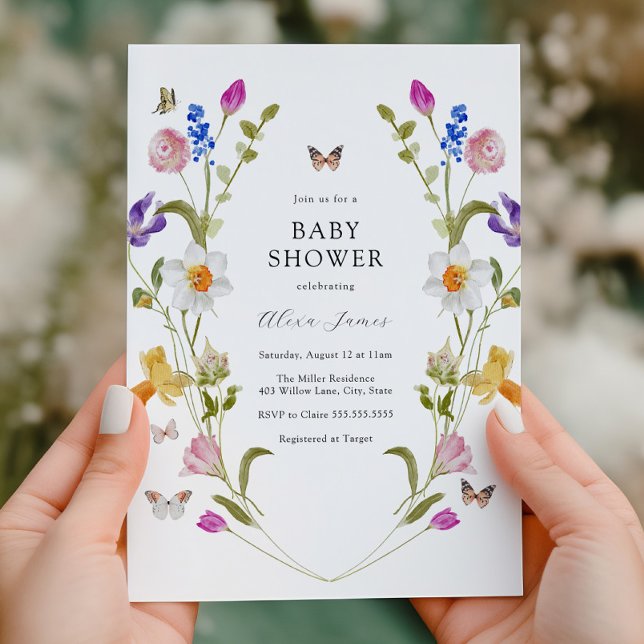 Spring Flowers and Butterflies Baby Shower Invitation (Creator Uploaded)