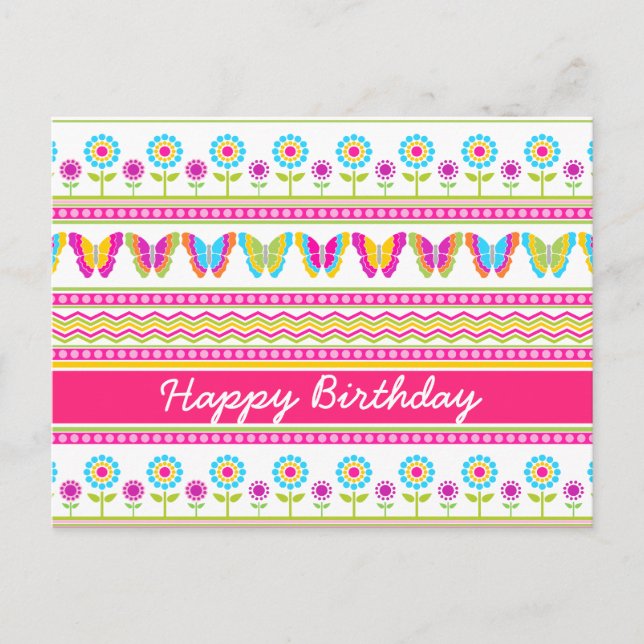 Spring flowers and butterflies Birthday Postcard (Front)
