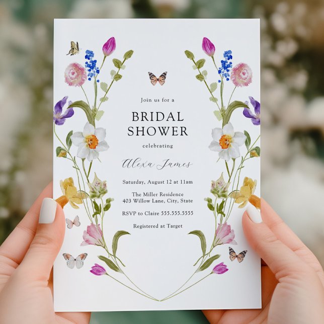 Spring Flowers and Butterflies Bridal Shower Invitation (Creator Uploaded)