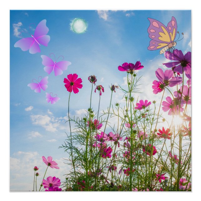 spring flowers and butterfly poster (Front)