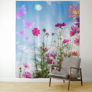 spring flowers and butterfly tapestry