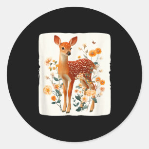 Spring flowers and fawn deer graphic costume classic round sticker