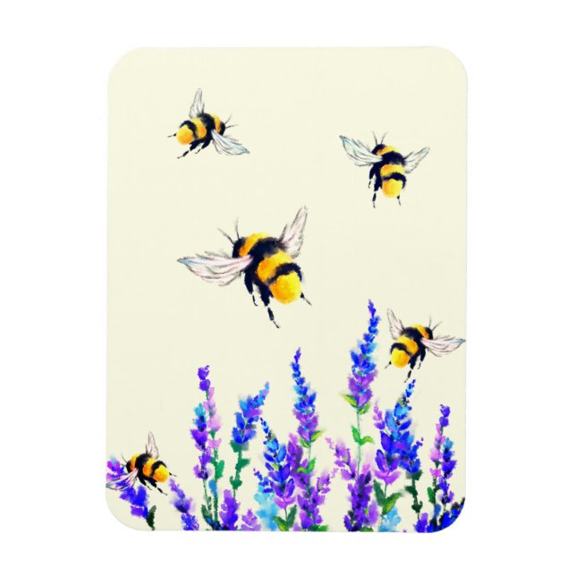 Spring Flowers and Flying Bees Magnet (Vertical)