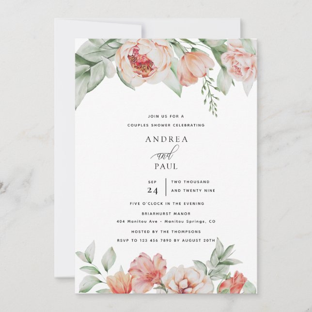 Spring  Flowers and Greenery | Couples Shower Invitation (Front)