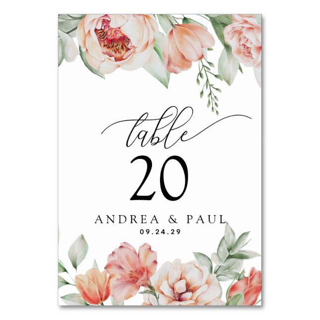 Spring Flowers and Greenery Wedding Table Number (Front)