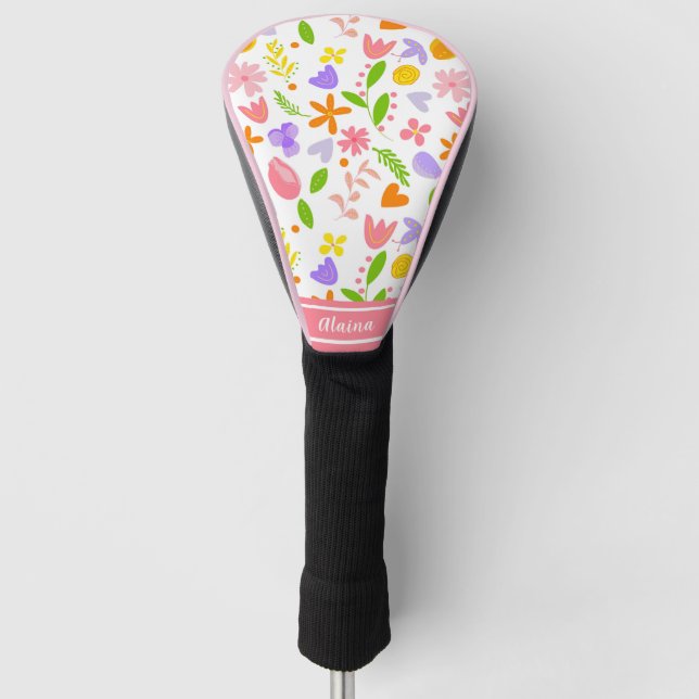 Spring Flowers and Hearts Ladies Golf Head Cover (Front)