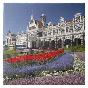 Spring Flowers and Historic Railway Station, Ceramic Tile