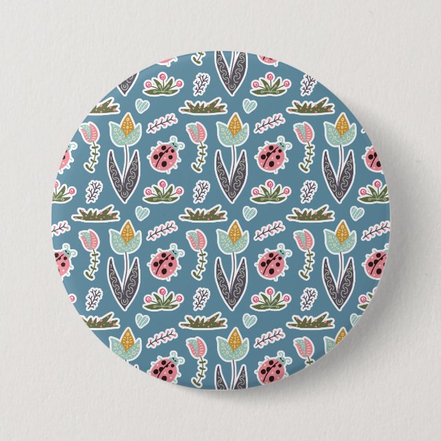 Spring Flowers and Ladybug Pattern 7.5 Cm Round Badge (Front)