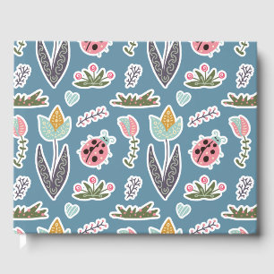 Spring Flowers and Ladybug Pattern Guest Book
