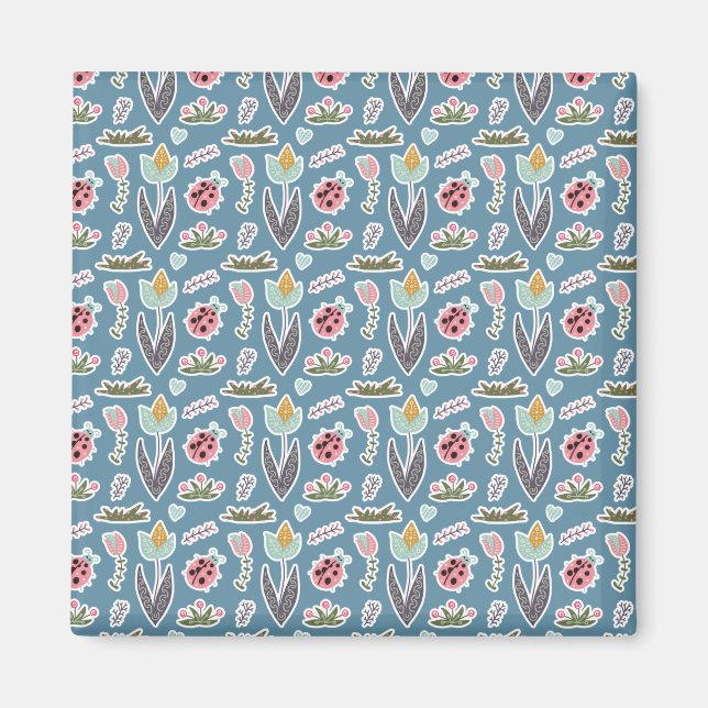 Spring Flowers and Ladybug Pattern Magnet (Front)