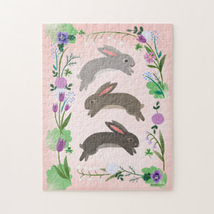 Spring Flowers and Leaping Rabbits Jigsaw Puzzle