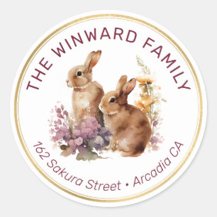 Spring Flowers and Rabbits Easter Return Address Classic Round Sticker