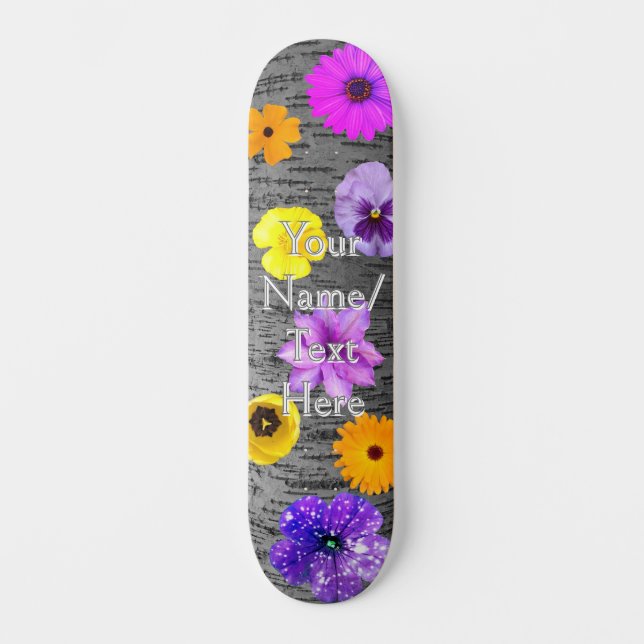 Spring Flowers and Tree Bark Skateboard (Front)