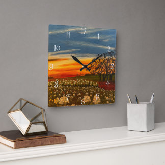 Spring Flowers at Sunset, by Gary Poling Square Wall Clock