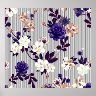 Spring Flowers Black Silhouette Pattern Poster