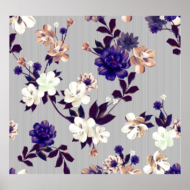 Spring Flowers Black Silhouette Pattern Poster (Front)