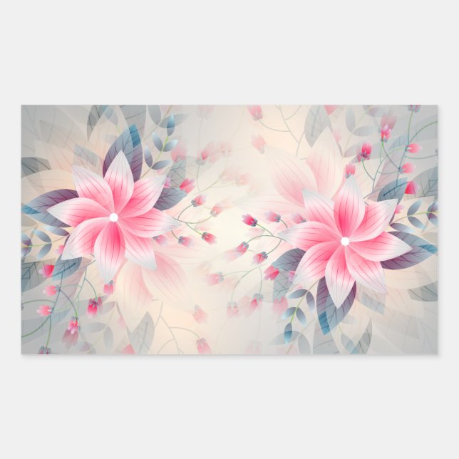 Spring Flowers Blossom Pink Watercolor Rectangular Sticker (Front)