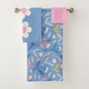 Spring Flowers Blue & Pink Bath Towel Set