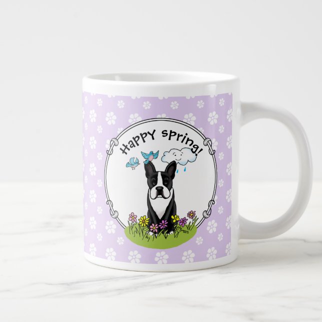 Spring Flowers Boston Terrier Dog (black) Cute Large Coffee Mug (Right)
