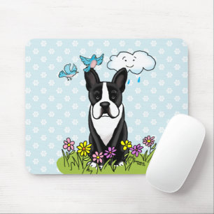 Spring Flowers Boston Terrier Dog (black) Cute Mouse Pad