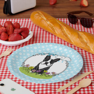 Spring Flowers Boston Terrier Dog (black) Cute Paper Plate