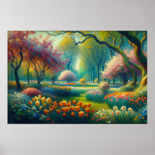 Spring Flowers Botanical Garden Impressionist Poster