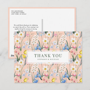 Spring Flowers Botanical Wedding Thank You Postcard