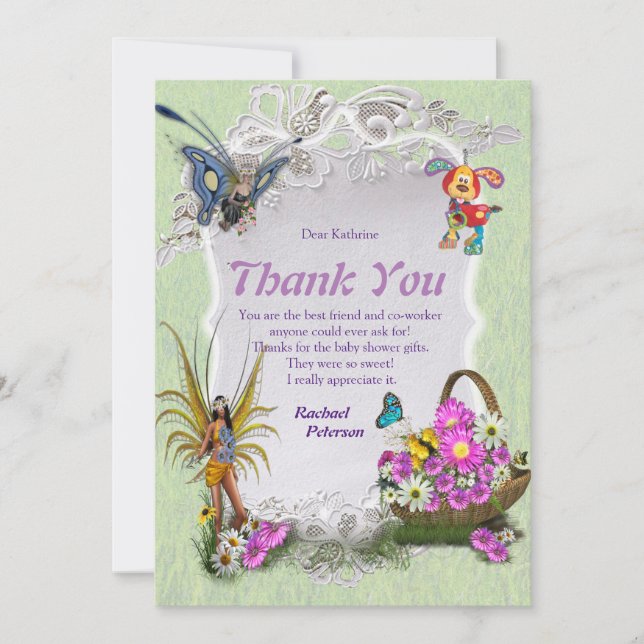 Spring Flowers & Butterfly Fairies Thank You Card (Front)