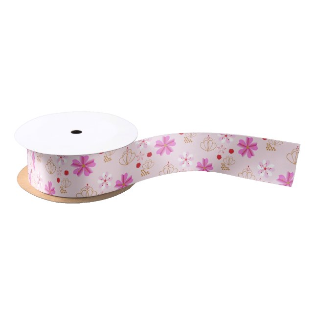 Spring Flowers Cherry Blossom Pink Blush Satin Ribbon (Spool)