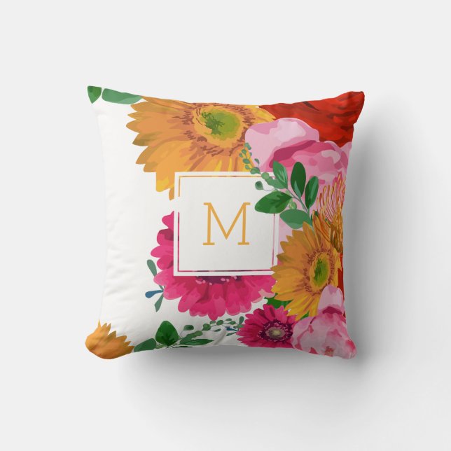 Spring Flowers Collage Watercolors Illustration Cushion (Front)